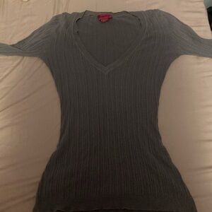 Elegant Charcoal Long Sleeve V-Neck Top